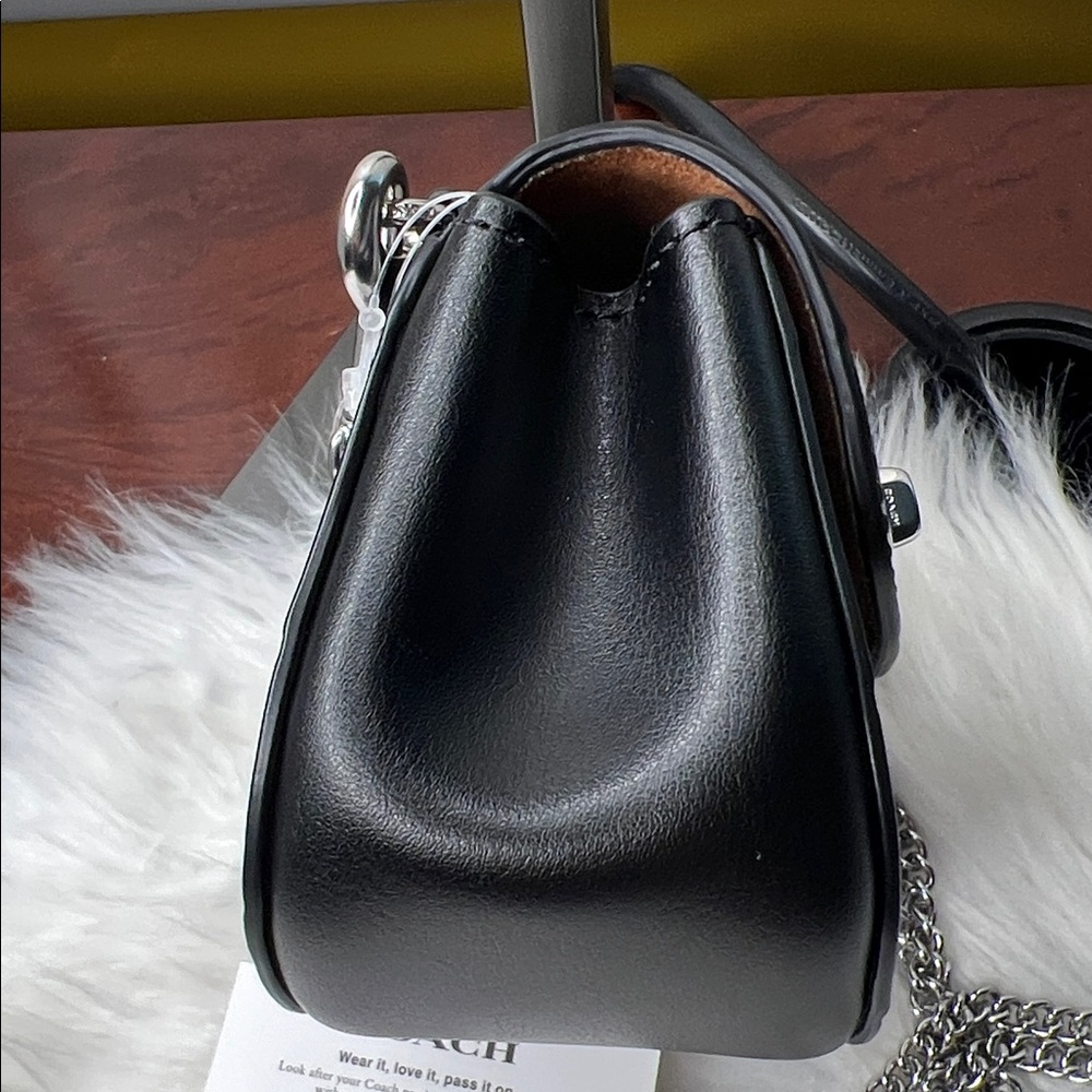 Coach Black Croc Embossed Turnlock Card Case Mini With Chain Bag Retail $228 NWT - Picture 6 of 17